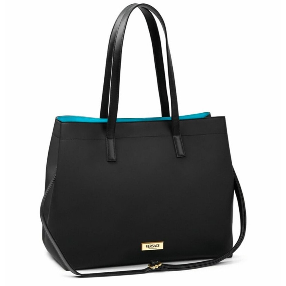 VERSACE Black Tote Bag with Blue Interior NWOT